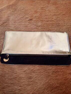 Clare V Silver and Navy Foldover Clutch